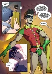 2boys abs balls bulge cocky_smile damian_wayne dc dc_comics dialogue duo duo_focus flaccid jon-el jonathan_kent male male/male male_focus male_only muscular muscular_male penis robin_(damian_wayne) robin_(dc) schizoid superboy superboy_(jonathan_kent) supersons tagme teen_titans toned toned_male verbal