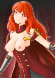 1girls alternate_color alternate_costume armpits aura bangs bare_shoulders breasts breasts_out cape celica_(fire_emblem) corruption dark_persona dress earrings elbow_gloves enbu female female_only fire_emblem fire_emblem_echoes:_shadows_of_valentia fire_emblem_engage gloves lactation long_hair medium_breasts nintendo nipples open_mouth orange_eyes orange_hair red_aura shoulders solo tiara