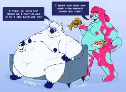 2024 2boys anthro beak belly belly_overhang bhm big_belly bird bird_boy canid canine canis coffeequasar controller cookie dialogue dog dog_boy double_chin english_text fat fat_anthro fat_arms fat_belly fat_fetish fat_male fat_man fatfur feeding food fries frost_the_owl_(coffeequasar) furry hamburger huge_belly moobs morbidly_obese morbidly_obese_anthro morbidly_obese_male newton_the_dog obese obese_anthro obese_male onomatopoeia overweight overweight_anthro overweight_male pizza sitting sitting_on_couch speech_bubble ssbhm weight_gain