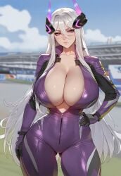 1girls ai_generated artstyle_imitation azur_lane bodysuit breasts female female_only floox hi_res high_resolution hips huge_breasts kearsarge_(azur_lane) light-skinned_female light_skin long_hair purple_eyes stable_diffusion thiccwithaq_(ai_style) thick_thighs thighs white_hair wide_hips