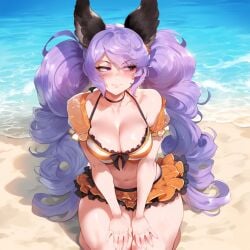 1girls ai_generated granblue_fantasy ldoe_art looking_at_viewer pale-skinned_female pale_skin purple_hair satyr_(granblue_fantasy) solo thiccwithaq_(ai_style) twintails