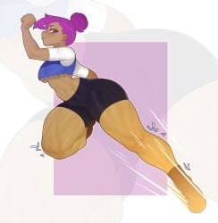 2024 2d 2d_(artwork) big_thighs black_shorts dark-skinned_female enid fit_female jpeg jpg mr_fuga muscular_thighs ok_k.o.!_let's_be_heroes purple_eyes purple_hair short_shirt shorts tagme voluptuous voluptuous_female