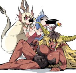 3girls big_breasts bunnysuit capcom female_only horn jari_1986 malzeno monster_girl monster_hunter rajang sushi tagme velkhana