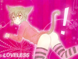 1boy animal_ears aoyagi_ritsuka ass blush cat_ears catboy glasses loveless male male_only solo tail thighhighs