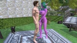 1boy 1girls 3d big_breasts blizzard_entertainment green_hair handjob human interspecies light-skinned_male light_skin marvyy night_elf pubic_hair purple_skin pussy tyrande_whisperwind warcraft world_of_warcraft