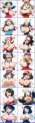 12girls 6+girls ai_generated akari_(pokemon) alternate_breast_size big_breasts black_hair blonde_hair blue_hair bouncing_breasts breast_expansion breasts brown_hair bursting_breasts dawn_(pokemon) elaine_(pokemon) gloria_(pokemon) hilda_(pokemon) huge_breasts juliana_(pokemon) kris_(pokemon) leaf_(pokemon) liko_(pokemon) lyra_(pokemon) may_(pokemon) may_(pokemon_oras) nipples pokemon pokemon_(anime) pokemon_bw pokemon_bw2 pokemon_dppt pokemon_frlg pokemon_gsc pokemon_hgss pokemon_horizons pokemon_legends:_arceus pokemon_lgpe pokemon_oras pokemon_sm pokemon_ss pokemon_sv pokemon_xy ripped_clothing rosa_(pokemon) selene_(pokemon) serena_(pokemon) shocked surprised torn_clothes white_background