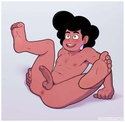 ass baphometbimbo barefoot black_hair blush body_hair erection feet feet_up full_body green_eyes legs_apart legs_up lying male_focus male_only penis presenting_ass solo_focus steven_universe toes wy-six_(steven_universe)