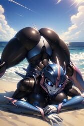 1girls 1robot_girl ai_generated arcee arcee_(prime) ass_up autobot beach big_ass big_breasts blue_eyes blue_nipples breasts curvaceous curvy curvy_body curvy_female curvy_figure cybertronian female female_autobots female_only huge_breasts jack-o_pose large_breasts looking_at_viewer nipples robot robot_girl robot_humanoid roger1011 solo thick_thighs transformers transformers_prime