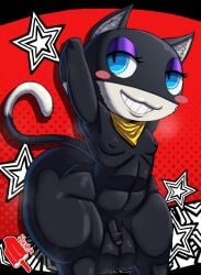 anthro ass atlus bandana big_ass big_balls_small_penis big_butt black_body black_fur blue_eyes bottom_heavy bulge feline femboy flaccid_penis fur huge_ass huge_butt male male_only morgana_(persona) neckerchief oversized_balls penis persona persona_5 persona_5_royal slushiebest steam steaming_body tail thick_thighs thighhighs tuxedo_cat uncircumcised uncircumcised_penis uncut uncut_penis white_fur wide_hips