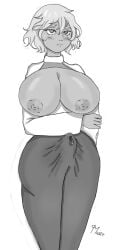 1futa big_breasts bulge futa_only futanari grey_skin monochrome original_character precum tagme thick_thighs wet_pants white_background