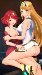 10_seconds 2girls 3d 3d_animation 4k 9:16 absurd_res animated animation ass blonde_hair bottomless breasts core_crystal dat_ass female female_only gold_eyes hi_res huge_ass huge_breasts light-skinned_female light_skin looking_at_viewer monolith_soft mythra naughty_face nintendo nipples nodusfm pyra red_eyes red_hair short_hair shorter_than_10_seconds smile straddling tagme thick_thighs undressing_another vertical_video video xenoblade_(series) xenoblade_chronicles_2 xenoblade_chronicles_3 yuri