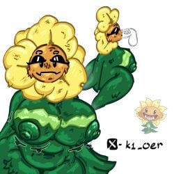 blowjob blowjob_face breasts female green_body green_skin huge_breasts human_on_plantie large_breasts plantie plants_vs_zombies primal_sunflower_(pvz) sunflower sunflower_(pvz) thick_thighs