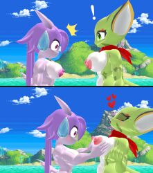 anthro aquatic_dragon blush breast_grab carol_tea dragon feline female female_protagonist freedom_planet freedom_planet_2 galaxytrail nude nude_female sash_lilac silverteam2017 tongue_out video_games water_dragon wildcat yuri