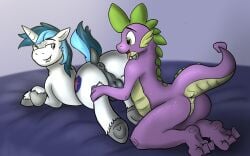 2boys 3_toes anthro anus ass balls biting_lip blue_hair blue_tail cutie_mark dock dragon equid equine equine_anus feet feral friendship_is_magic gay green_eyes hasbro hooves horn horse leostail male male/male mammal mane my_little_pony pony purple_body purple_skin shining_armor_(mlp) spike_(mlp) spikes stallion tail toes unicorn white_body white_fur