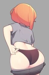 1girls ass ass_focus eyes eyes_open female female_only fizintine grey_background hi_res luna_(fizintine) orange_eyes original panties panties_grab pants_down rear_view solo tagme thighs