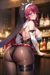 ai_generated ass ass_focus bare_shoulders big_ass big_butt blush breasts bubble_butt elbow_gloves embarrassed female from_behind genshin_impact gloves habit huge_ass large_breasts leaning leaning_forward leotard looking_at_viewer looking_back multicolored_hair nun nun_habit pantyhose purple_eyes purple_hair red_hair rosaria_(genshin_impact) shiny shiny_clothes shiny_hair shiny_skin short_hair sideboob solo