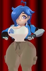 3d blue_hair female female_only glitch_productions hair_over_one_eye kabalmystic kapp-99 metal_arm mikumikudance purple_eyes robotic_arm smg4 tari_(smg4) youtube