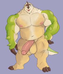 2021 3_toes aezin anthro areola balls biceps big_balls big_biceps big_pecs big_penis biped black_nose blep blue_background blue_eyes body_hair cheek_tuft chesnaught claws eli_(aezin) facial_tuft feet finger_claws fur generation_6_pokemon genitals glans green_body hair half-erect happy_trail head_tuft huge_balls huge_cock humanoid_genitalia humanoid_penis looking_at_viewer male male_only muscular muscular_anthro muscular_male navel neck_tuft nintendo nipples nude overweight overweight_anthro overweight_male pecs penis pink_areola pink_nipples pokemon pokemon_(species) round_ears simple_background small_ears solo spikes spikes_(anatomy) standing tan_body toes tongue tongue_out tuft underbite vein veiny_penis white_body white_fur white_hair