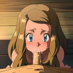 1boy1girl ai_generated blonde_hair blue_eyes fellatio hentai_world penis pokemon pokemon_xy serena_(pokemon)