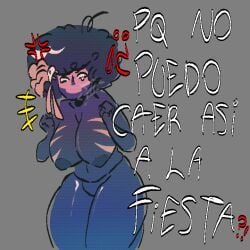 afro angry_face black_hair black_skin chubby_female justender large_breasts meme_reference muerte_(justender) no_bra no_panties nudity oc original_character spanish_text thick_thighs