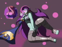 female female_only llas long_hair no_panties pleasure_face pussy pussy_juice seer_dance_shantae shantae shantae_(character) shantae_and_the_seven_sirens sky_(shantae) teal_skin very_long_hair