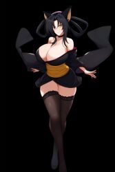 ai_generated big_ass big_breasts black_fur cat_ears cat_tail catgirl high_school_dxd kuroka_(high_school_dxd) lab4930 smile thick_ass thick_legs thick_thighs yellow_eyes