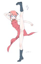 axe_kick blue_eyes blush boots bun_cover china_dress chinese_clothes double_bun female female_only full_body fully_clothed gintama hair_ornament kagura_(gintama) kicking orange_hair pale-skinned_female pale_skin panties pelvic_curtain petite small_breasts solo standing umiu_(hoge) vertical_splits white_panties