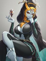 1girls blonde_hair breasts feet female gonzarez hi_res hips huge_breasts light-skinned_female light_skin long_hair midna naughty_face nintendo red_eyes smile the_legend_of_zelda thick_thighs thighs twili_midna twilight_princess two_tone_body wide_hips