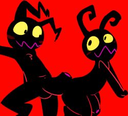 balls black_body black_eyes blush duo erection genitals heartless humanoid kingdom_hearts male male_only non-human penis red_background silly_imp simple_background toony yellow_sclera