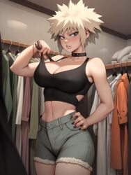 1girls abs adult_swim ai_generated bakugou_katsuki bimbo black_topwear blonde_hair choker cleavage collar crop_top female female_bakugou female_focus female_only fully_clothed genderswap_(mtf) hands_on_hips katsuki_bakugou krystalizedart large_breasts midriff my_hero_academia no_sex no_visible_genitalia rule_63 sleeveless sleeveless_shirt solo spiky_hair sweat tank_top teeth teeth_clenched teeth_showing thin_waist toned toned_belly toned_body toned_female toned_stomach toonami twintails