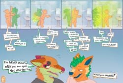 2boys accident anthro apology bathroom canid canine canis desperate fart fumigation funny fur furry gas gassy green_body green_fur green_gas huge_fart humor hybrid loud loud_fart male male_fart male_only mammal mephitid mirror orange_body orange_fur shower sink skunk smelly steam stinky trapped trapped_with water wolf wolf_boy yaoi