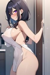 ai_generated bath_towel black_hair breasts female female_only frosting.ai human nipple_bulge purple_eyes self_upload sideboob weedvee420