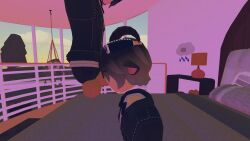 bed big_dick blowjob demithefemboy05 demithefemboy_(black_outfit) femboy house jacket pink_room rec_room sucking sucking_penis