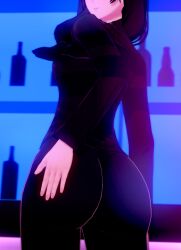 3d ass ass_focus ass_grab beatrice_albert big_ass black_hair huge_ass koikatsu long_hair looking_at_viewer pantyhose partially_clothed showing_ass showing_off smile smug solo solo_female solo_focus spiritofrei va-11_hall-a