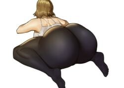 1girls alternate_body_type ass atlus bottom_heavy breasts brown_hair dat_ass doublehero female hips huge_ass huge_breasts light-skinned_female light_skin makoto_niijima persona persona_5 short_hair simple_background sports_bra sportswear thick_thighs thighs tight_clothing wide_hips yoga_pants