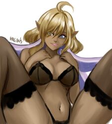 blonde_hair blue_eyes dark-skinned_female female mrgarts pointy_ears serrivel tentacle tentacle_girl thong virtual_youtuber