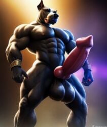 ai_generated anthro anthrofied canid canid_humanoid canine canine_genitalia canine_humanoid canine_penis canis huge_balls huge_cock knot knotted_penis muscles muscular muscular_anthro muscular_male pitbull