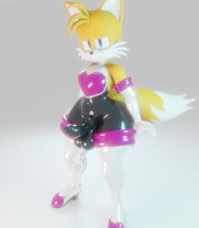 3d anthro blender blender_(software) blender_eevee condom_suit crossdressing crossdressing_male eggsaladsandwich erection femboy fox girly horny latex latex_gloves latex_suit looking_at_viewer male photoshoot posing rouge_the_bat_(cosplay) smiling smiling_at_viewer solo sonic_(series) sonic_the_hedgehog_(series) tails thick_thighs wide_hips