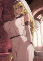 1girls 2023 blonde_hair blue_eyes breasts eyebrows eyebrows_visible_through_hair fate/apocrypha fate/grand_order fate_(series) jeanne_d'arc_(fate) jeanne_d'arc_(fate)_(all) kakeku looking_at_viewer nun solo solo_female solo_focus