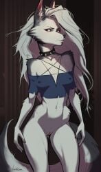 absurd_res anthro canid canid_demon canine clothed clothing demon emaciated female flat_chested hellhound helluva_boss hi_res hyper_skinny inkersod loona_(helluva_boss) mammal partially_clothed scrawny skinny solo