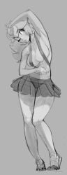 bikini breasts cleavage female female_focus female_only long_hair mario_(series) miniskirt monochrome nintendo one_eye_closed oughta princess_peach see-through_clothing see-through_skirt sketch skirt source_request year_request