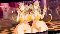 2girls ann_takamaki atlus blonde_hair breasts cognitive_ann cyshen female female_only multiple_girls persona persona_5 twintails white_skin