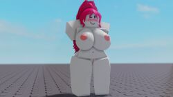 1girls 3d 3d_(artwork) alternate_version_at_source areolae barefoot big_breasts breasts completely_nude completely_nude_female female female_only full_body guest_(roblox) guest_224 looking_at_viewer naked naked_female nipples nude nude_female one_eye_closed pink_hair pussy roblox robloxian smile solo solo_female standing the_rr34 wink