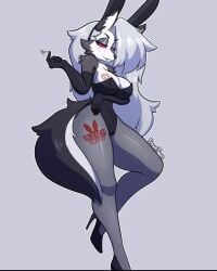 bleached breasts bunny_ears bunny_girl bunnysuit fluffy_tail frowntown furry gloves hellhound helluva_boss high_heels legs legwear long_gloves long_hair long_legs long_tail loona_(helluva_boss) queen_of_hearts tail thick_thighs tight_clothing