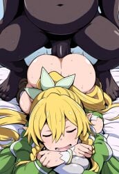 1girls ai_generated ass bighorsexxx blonde_hair dark-skinned_male doggy_style fairy interracial large_penis leafa long_penis mating_press sex sword_art_online