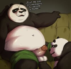 age_difference anthro anthro_on_anthro balls bear belly big_belly black_body blem-bop bodily_fluids dreamworks duo erection father father_and_child father_and_son fur genitals giant_panda hi_res incest kung_fu_panda li_shan_(kung_fu_panda) male male/male mammal master_po_ping overweight overweight_anthro overweight_male parent parent_and_child parent_and_son penis sex son sweat sweatdrop text yaoi