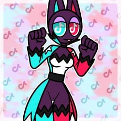 1girl 1girls 5_fingers anthro breasts cat_ears coat edit edited fangs feline female female_focus female_only furry half-naked nsfw open_coat purple_fur pussy smiling solo solo_female standing tiktok tiktok_(xoxo_mk) tongue_out xoxo_mk