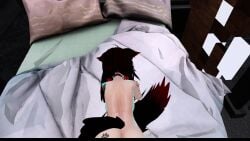 3d animated annonxi bedroom black_hair choker doggy_style fox_ears fox_tail long_hair on_bed penetration pov sex sound tattoos video vrchat vrchat_avatar