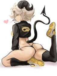 1girls ass big_ass crop_top g-string golden_eyes horns looking_back oni_horns original pointy_ears rakeemspoon susan_(rakeemspoon) tail thick_thighs thighs