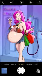 1girls big_breasts breasts demon female female_only gigantic_breasts huge_belly large_breasts marrazan pregnant ready_to_pop solo succubus